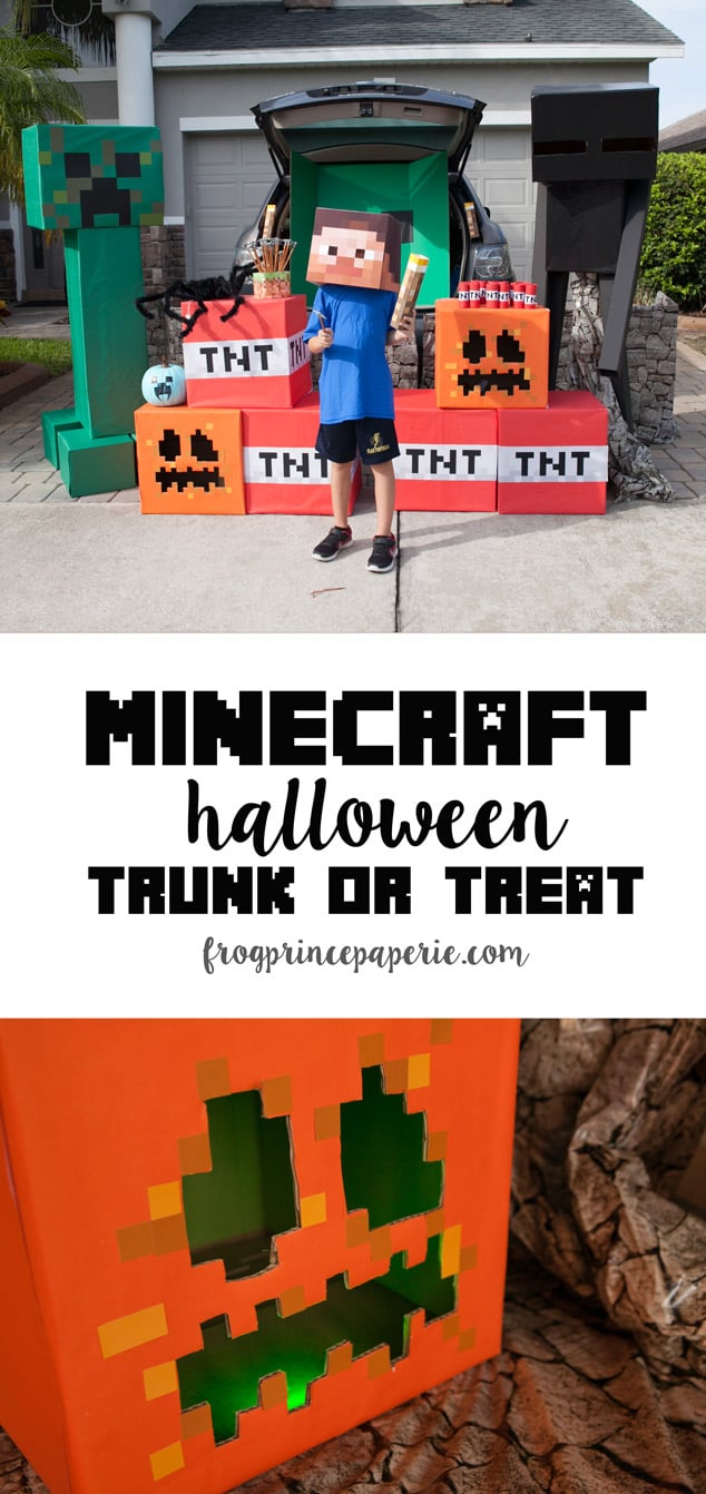 Trunk or treat ideas for your Minecraft fans! With life size creepers and enderman, giant boxes of TNT and square pumpkins that glow, your trunk can be the best at the party!