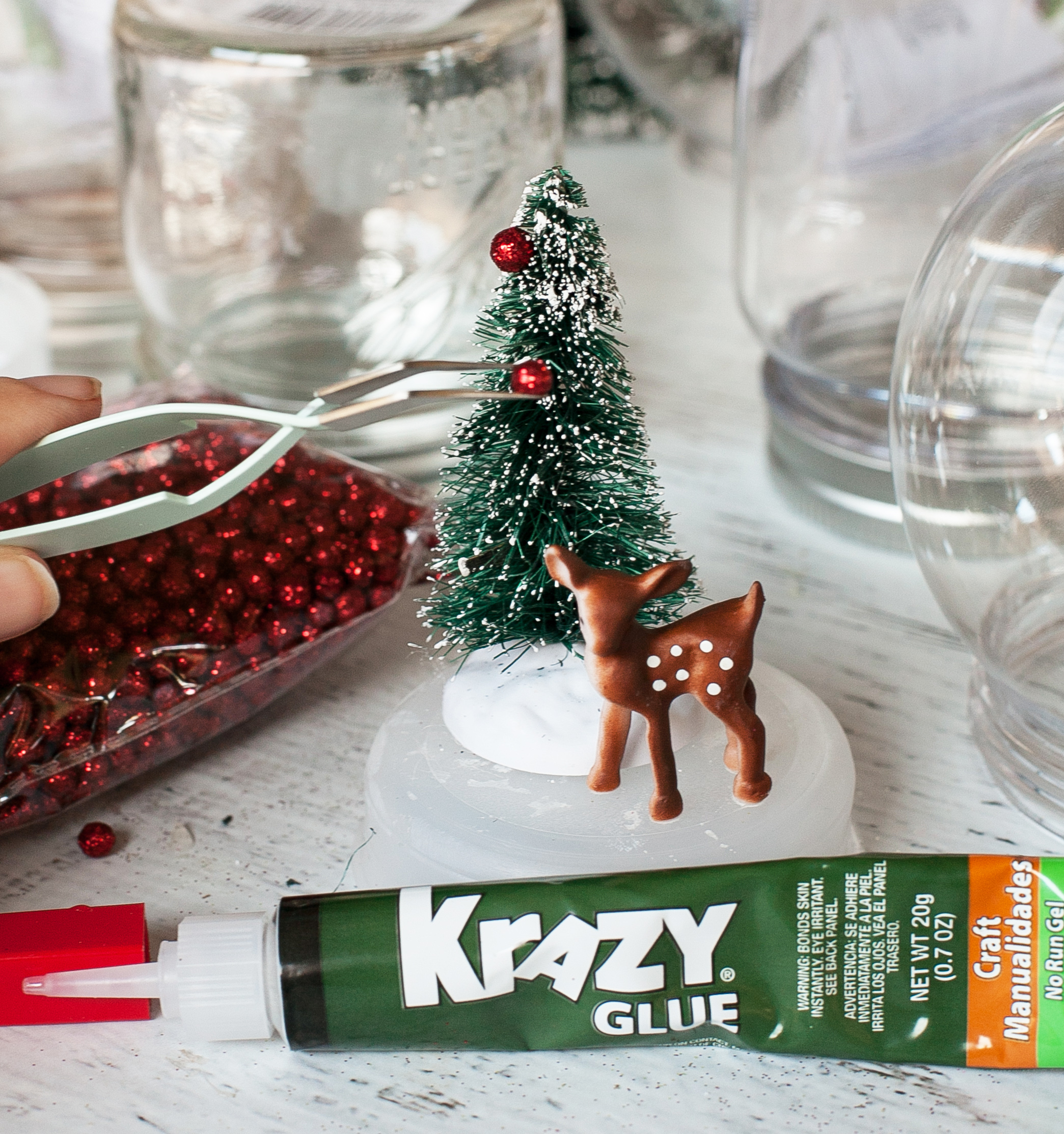 DIY Snow Globe for Christmas with Krazy Glue Frog Prince Paperie