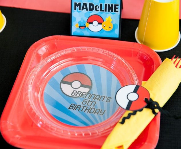 At your Pokemon birthday party, you can customize table settings for each Pokemon trainer